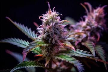 Cannabis leaf on black background.