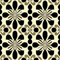 Striking black and white floral art deco pattern on white backdrop.