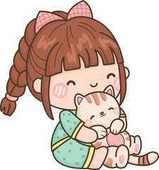 a vector of a girl hugging a cat