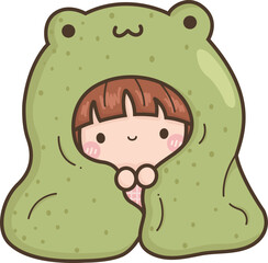 a vector of a girl with a frog blanket