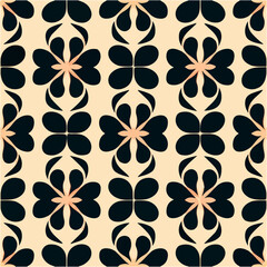 Elegant black and white flower pattern on beige background, reminiscent of art nouveau floor pattern with touch of darkness.