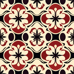 Striking red and black damask pattern with art nouveau flair, perfect for elegant and seamless designs.