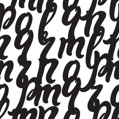 Hand drawn letters seamless pattern. Black and white illustration