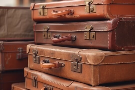 Old suitcases baggage. Generate Ai