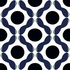 Abstract black and white art deco pattern with circles.