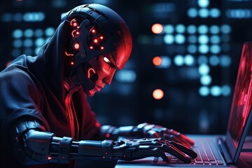 Discover the dark side of AI as cybercriminals leverage its power to launch advanced cyberattacks. Unveil the unseen dangers of AI-enabled threats - obrazy, fototapety, plakaty