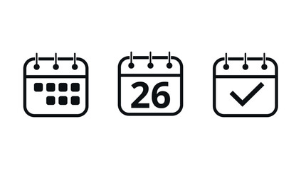 Simple calendar icons for websites and graphic resources. Flat vector icon of calendar with specific day marked, Day 26.