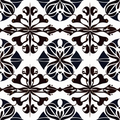 Beautiful black and white floral damask pattern on white background.