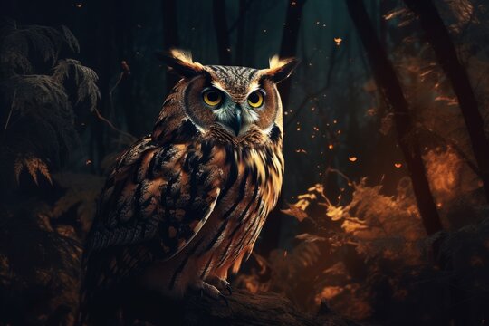 Owl forest bird art. Generate Ai