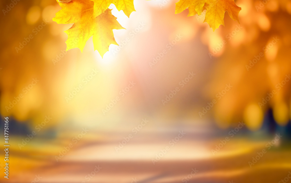 Aufkleber beautiful blutrred gentle universal natural light autumn background with yellow leaves in park and b