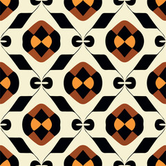 Vibrant orange and black art deco pattern on white background. Geometric and striking design.