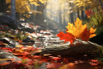 Autumn leaves on the forest floor. Ai generative Art