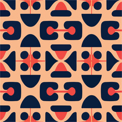 Eye catching abstract pattern with vibrant blue and red colors, reflecting 70s art deco design.