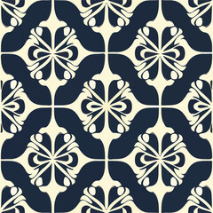 Elegant black and white art nouveau damask pattern, timeless and intricate design.