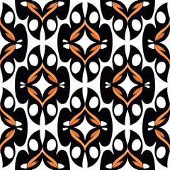 Bold black and orange abstract pattern on white, blending the elegance of Art Deco and Art Nouveau.