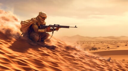 ancient arabic background design, moment of arab soldier in battle field - obrazy, fototapety, plakaty