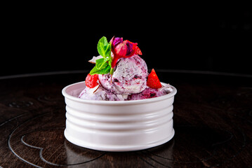 Blueberry ice cream in a bowl