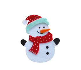 Cute little snowman christmas decoration made from fabric isolated png file