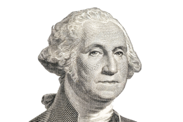 George Washington. First President of the United States. Portrait from US dollar bills isolated