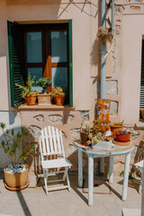 patio with flowers