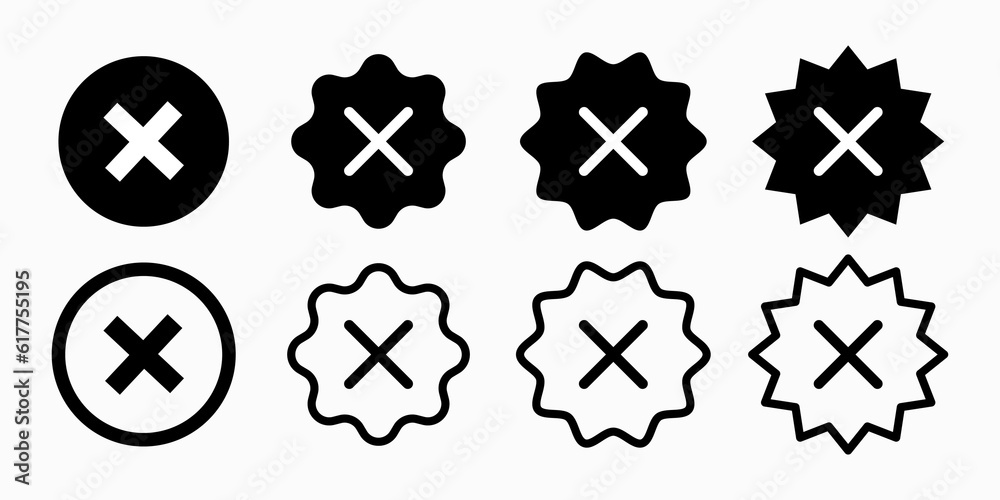 Fototapete not verified black. cross x vector icon. no wrong symbol. delete, vote sign icon set in different sh