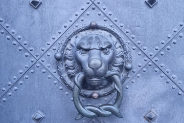 View of the iron doors with a handle.