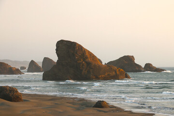 Beautiful rocky Oregon coast and sunset, landscape.
