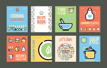 Cooking School and Classes Placard Poster Banner Card Template Set. Vector illustration of Culinary Education Lesson