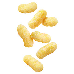 Flying delicious sweet corn sticks, cut out