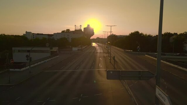 sunset empty lonely abandoned city Freeway highway Best aerial view flight drone