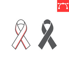 Cancer ribbon line and glyph icon, oncology and AIDS, awareness ribbon vector icon, vector graphics, editable stroke outline and solid sign, eps 10.