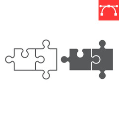 Puzzle pieces line and glyph icon, solution and solving, two puzzle vector icon, vector graphics, editable stroke outline sign, eps 10.