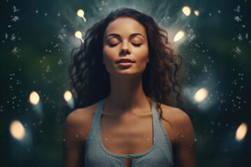 Close up of a young woman meditating. Concept image on alternative ways to nurture our bodies and minds. Generative AI