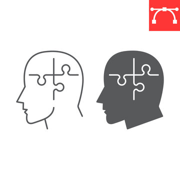 Brain puzzle line and glyph icon, solution and psychotherapy , mental health vector icon, vector graphics, editable stroke outline sign, eps 10.