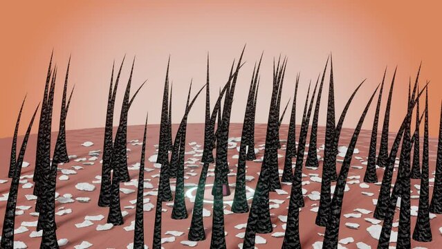 Shampoo or serum nourish hair follicles and removes dandruff - hair care concept - 3D 4k animation (3840x2160px)