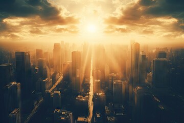 Fototapeta premium Modern city skylines at sunset. Exploring beauty of modern cityscapes with skyscrapers Generative AI illustrations