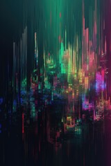 Glowing colourful interference lines and pixels on black, created using generative ai technology