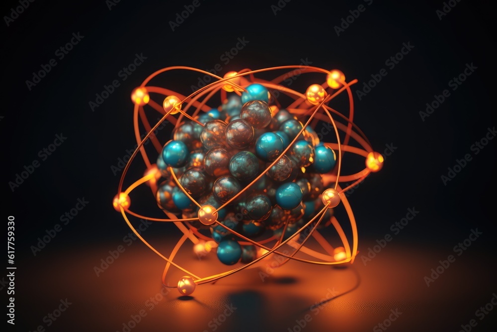 Wall mural blue and yellow atoms forming molecular structure, created using generative ai technology