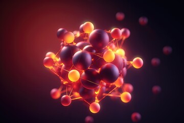 Blue, yellow and pink atoms forming molecular structure, created using generative ai technology