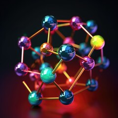 Colourful atoms forming molecular structure, created using generative ai technology