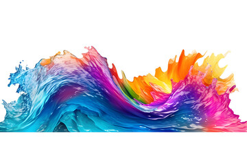 Colorful paint splash. Rainbow splash wave. Isolated design element on the transparent background, created with Generative AI technology
