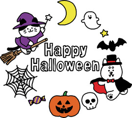 猫と犬のハロウィーンイラスト（シンプル）