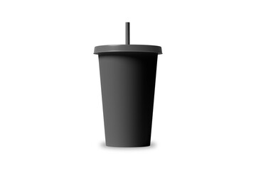 Black beverage drink cup with black strew mockup isolated on white background.3d rendering. Take away disposable coffee or tea cup. 