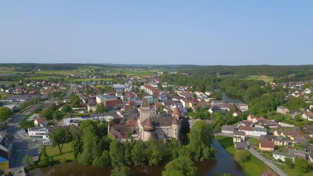 village city in Austria Europe, summer day Stunning aerial top view flight drone