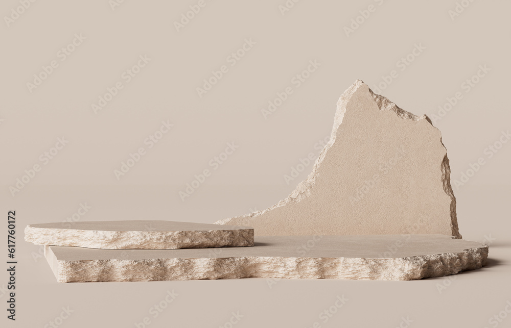 Poster stone slab podium minimal empty scene for cosmetic product display. 3d rendering object showcase tem
