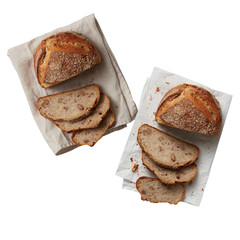 sliced ​​bread top view on paper Cut out, isolated transparent background