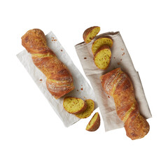 sliced ​​bread top view on paper Cut out, isolated transparent background