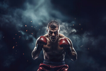 Fototapeta na wymiar AI generated image of a boxer on black background