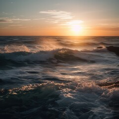 Fototapeta premium Sunset sky with clouds over ocean, created using generative ai technology