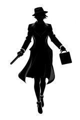 Silhouette of elegant young lady with a gun